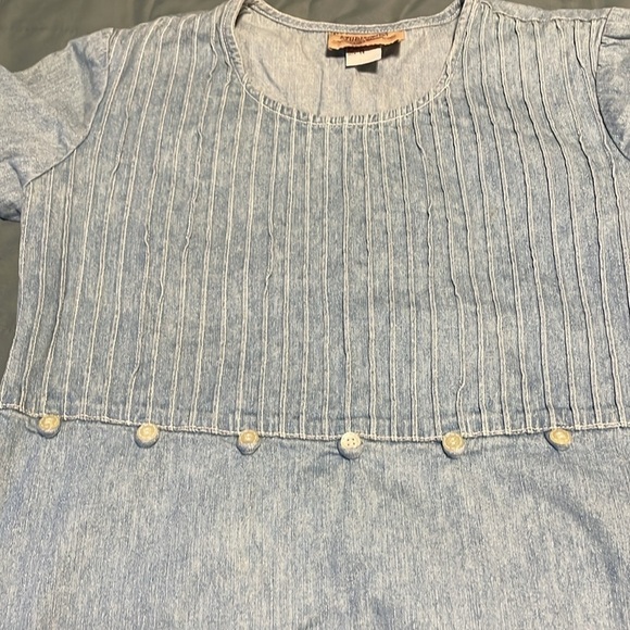 VTG Cottagecore Dress Denim Maxi 14 Blue Sleeve Jean 90s Granny Hippie Feminine - Picture 16 of 16